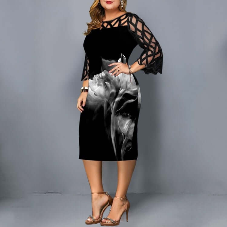 Damen Blumenmuster Übergröße Dicke Frauen Party Bodycon Großes Kleid
