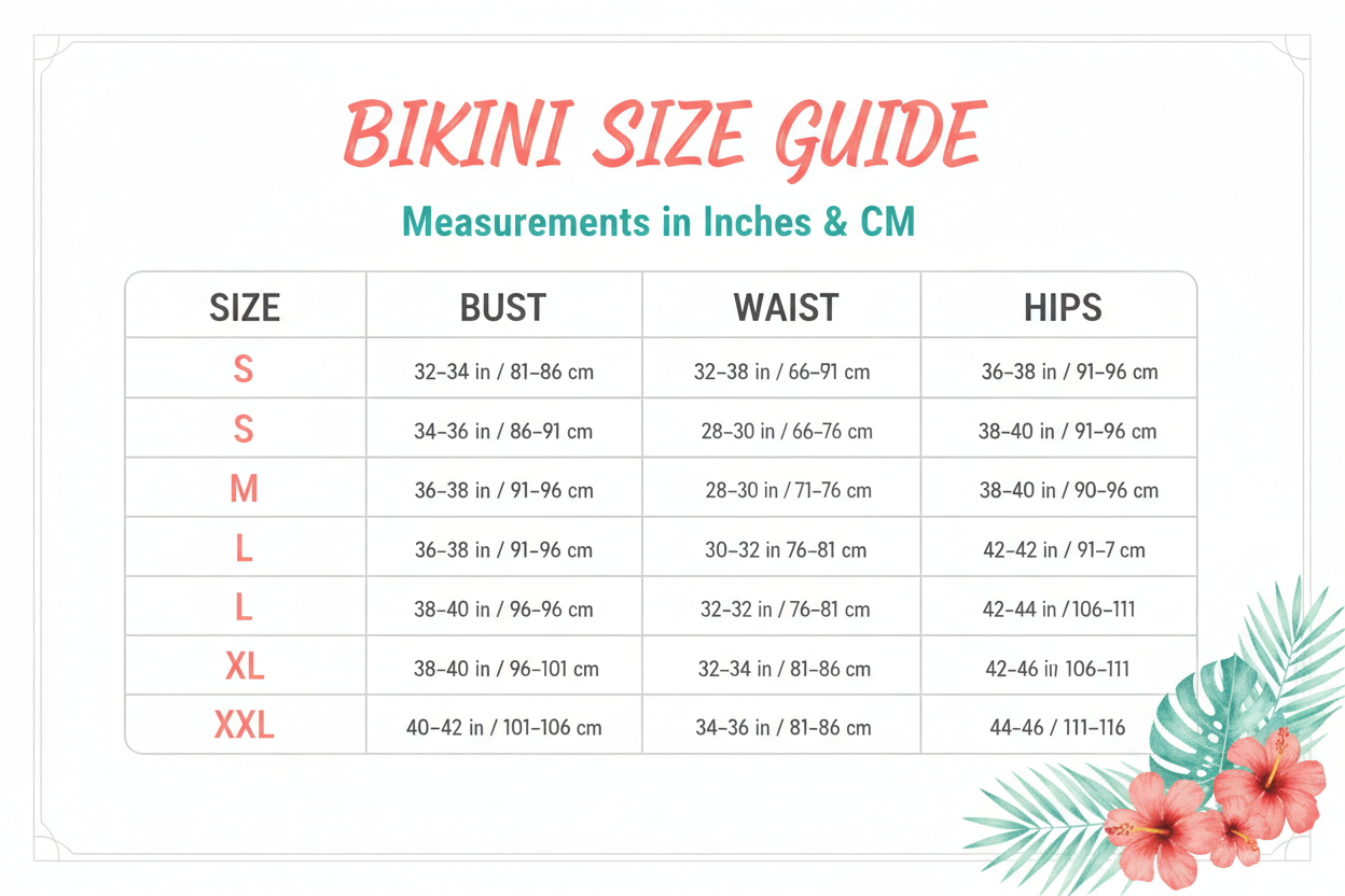 2 PIECEC Bikini Set swimwear size chart S - XXL
