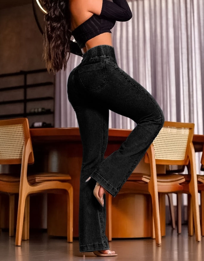 Back button button, front high waisted jeans, women's fashion trend, spring/summer 2025 new women's clothing