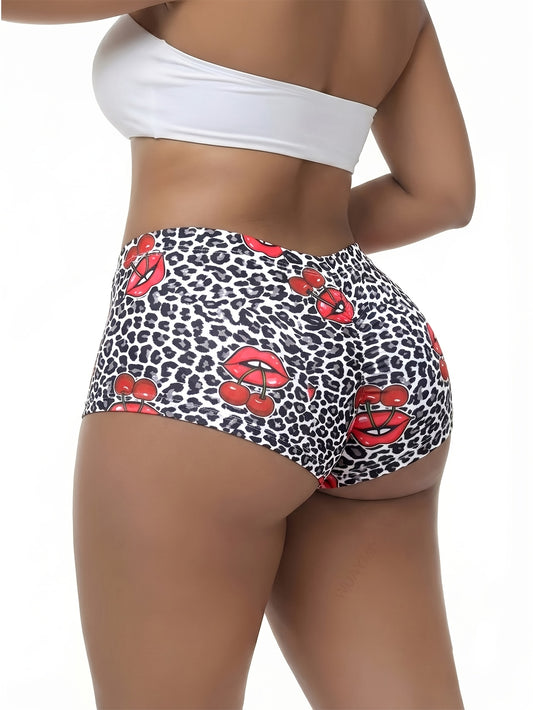 5pcs Set of Lip Print Leopard-Print Beach Shorts