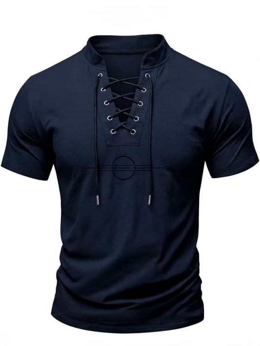 Men'S Casual Lacing V-Neck Short Sleeve