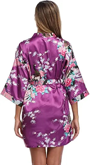 Satin Silk Wedding Bridemaid Robe Print Bathrobe Short Long Night Gown Robe