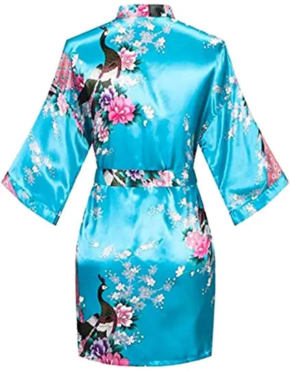 Satin Silk Wedding Bridemaid Robe Print Bathrobe Short Long Night Gown Robe