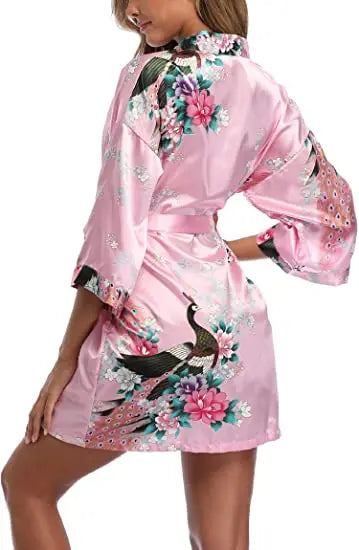Satin Silk Wedding Bridemaid Robe Print Bathrobe Short Long Night Gown Robe