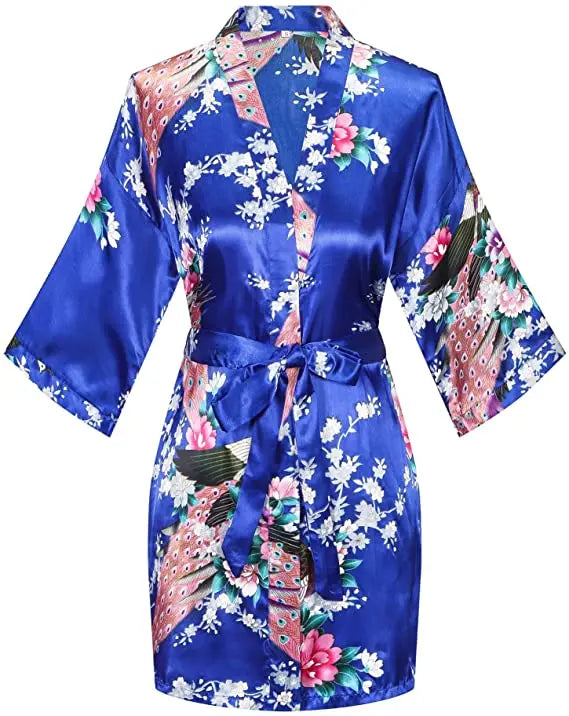 Satin Silk Wedding Bridemaid Robe Print Bathrobe Short Long Night Gown Robe