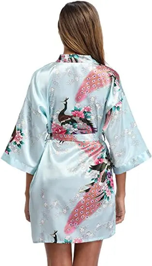 Satin Silk Wedding Bridemaid Robe Print Bathrobe Short Long Night Gown Robe