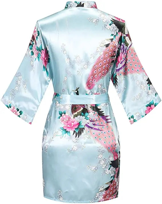 Satin Silk Wedding Bridemaid Robe Print Bathrobe Short Long Night Gown Robe
