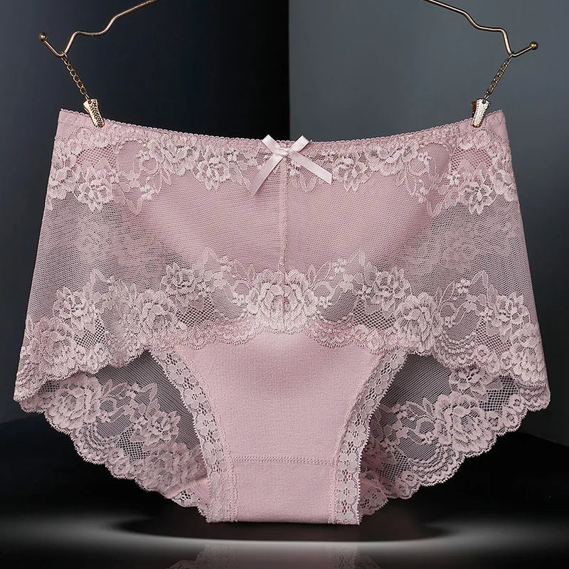 7Pcs Cotton Women's underwear lace transparent panties comfortable antibacterial plus size