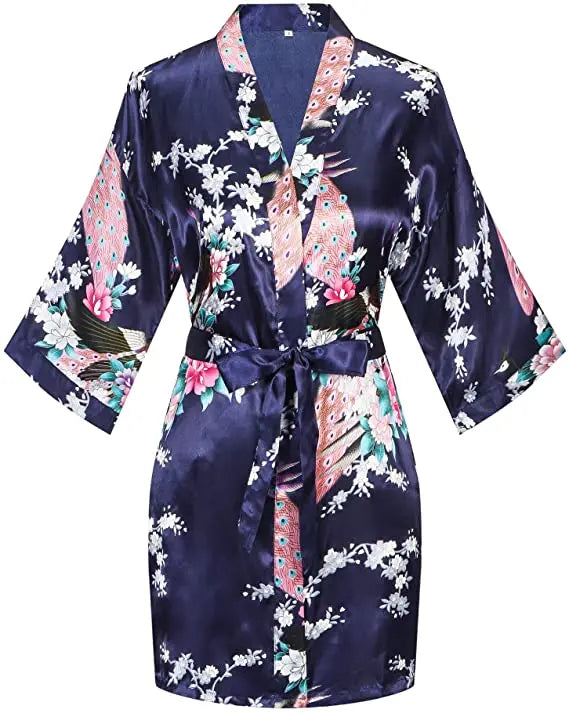 Satin Silk Wedding Bridemaid Robe Print Bathrobe Short Long Night Gown Robe