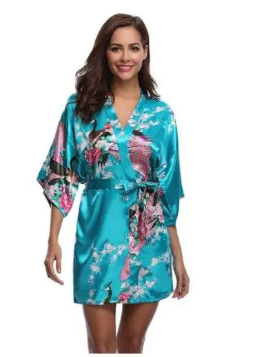 Satin Silk Wedding Bridemaid Robe Print Bathrobe Short Long Night Gown Robe
