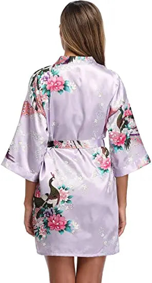 Satin Silk Wedding Bridemaid Robe Print Bathrobe Short Long Night Gown Robe