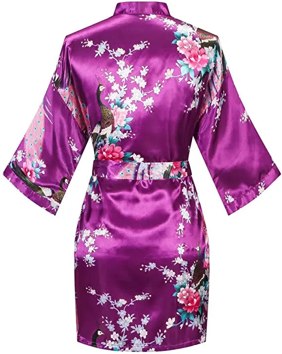 Satin Silk Wedding Bridemaid Robe Print Bathrobe Short Long Night Gown Robe