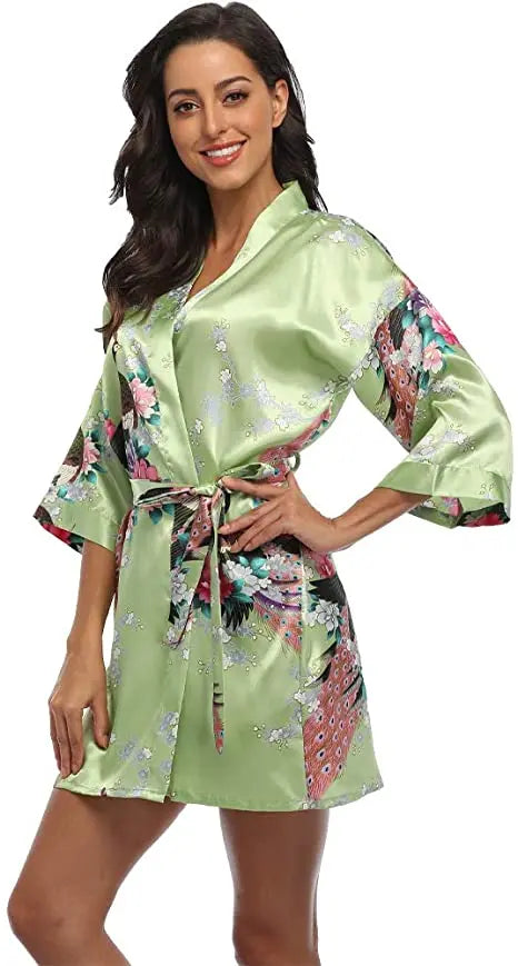 Fashion Satin Robe Female Bathrobe Sexy peignoir femme Silk Kimono Bride Dressing gown sleepwear Night Grow For Women
