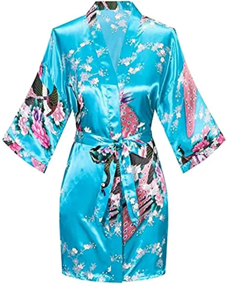 Satin Silk Wedding Bridemaid Robe Print Bathrobe Short Long Night Gown Robe
