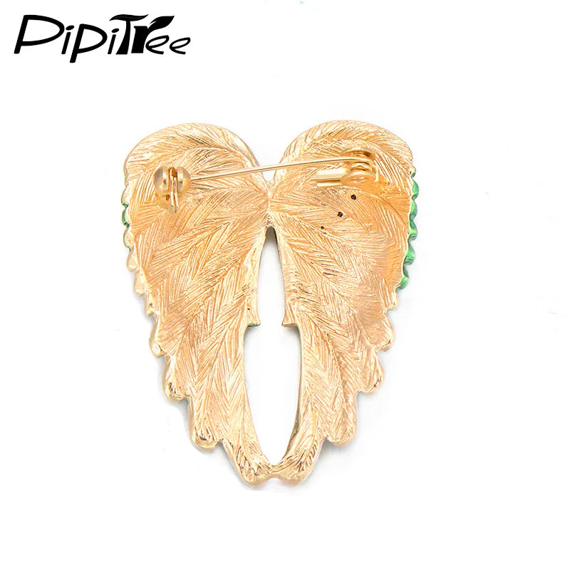 Pipitree Fashion Vintage Angel Wings Brooch Pins Women Men's Jewelry Christmas Gift Antique Gold Color Rhinestone Brooches San Remo Shops