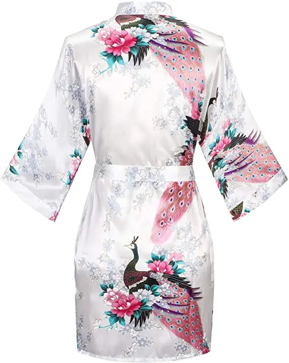 Satin Silk Wedding Bridemaid Robe Print Bathrobe Short Long Night Gown Robe