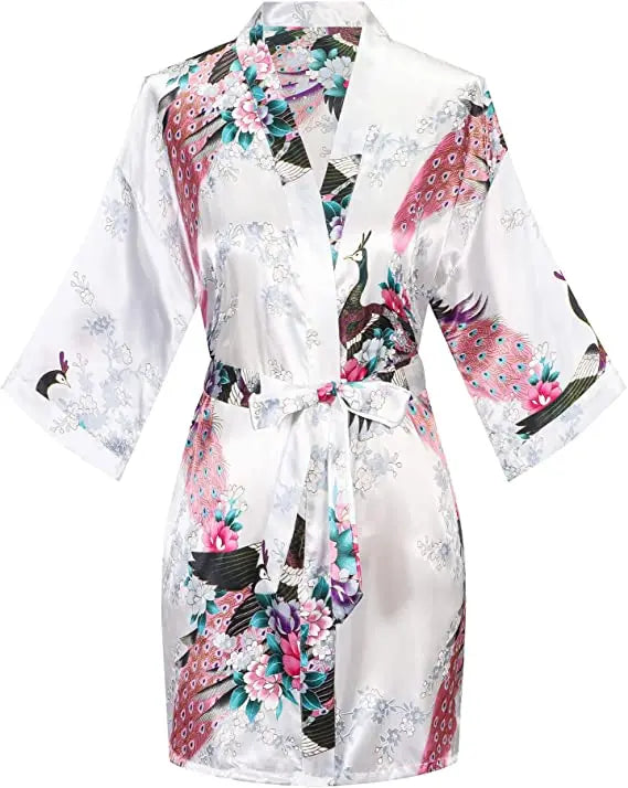 Satin Silk Wedding Bridemaid Robe Print Bathrobe Short Long Night Gown Robe