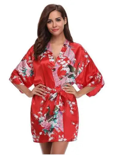Satin Silk Wedding Bridemaid Robe Print Bathrobe Short Long Night Gown Robe