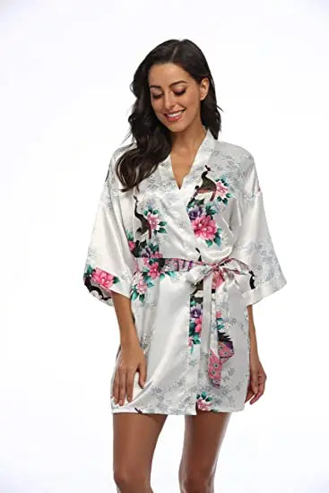 Fashion Satin Robe Female Bathrobe Sexy peignoir femme Silk Kimono Bride Dressing gown sleepwear Night Grow For Women