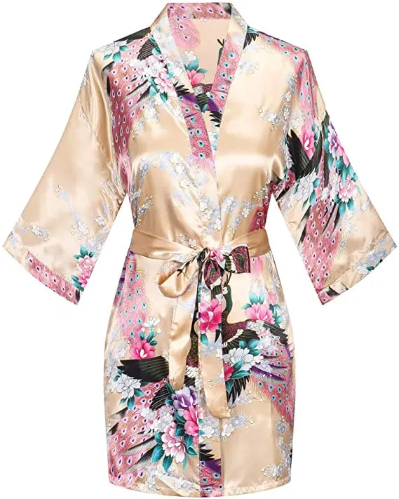 Satin Silk Wedding Bridemaid Robe Print Bathrobe Short Long Night Gown Robe