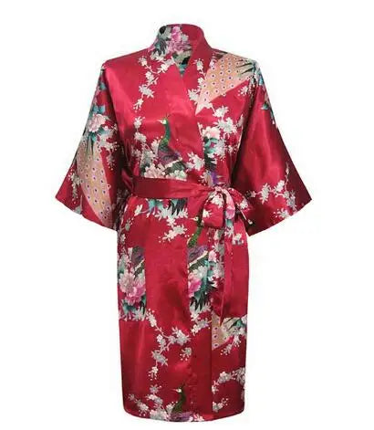 Satin Silk Wedding Bridemaid Robe Print Bathrobe Short Long Night Gown Robe