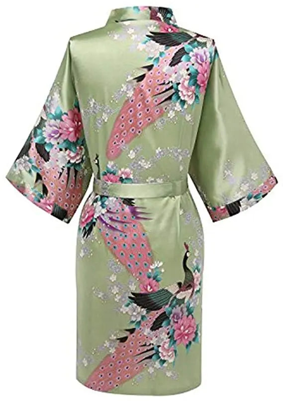 Satin Silk Wedding Bridemaid Robe Print Bathrobe Short Long Night Gown Robe