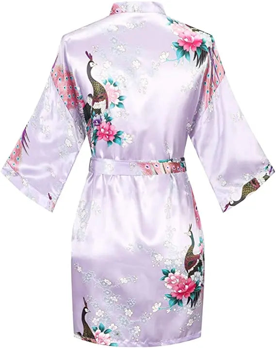 Satin Silk Wedding Bridemaid Robe Print Bathrobe Short Long Night Gown Robe