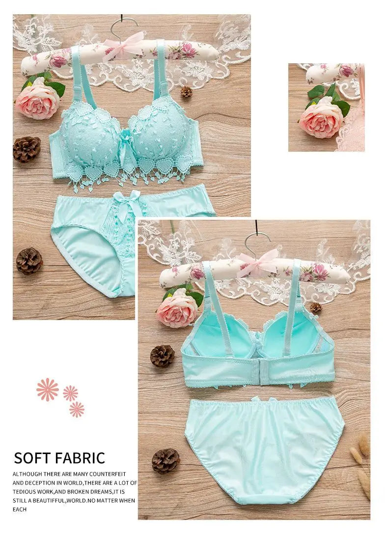 New Top Japanese Bra Set Women Lace Underwear Set Embroidery Bra Set A B Cup Brassiere Wireless Bra Push Up Sexy Lingerie set