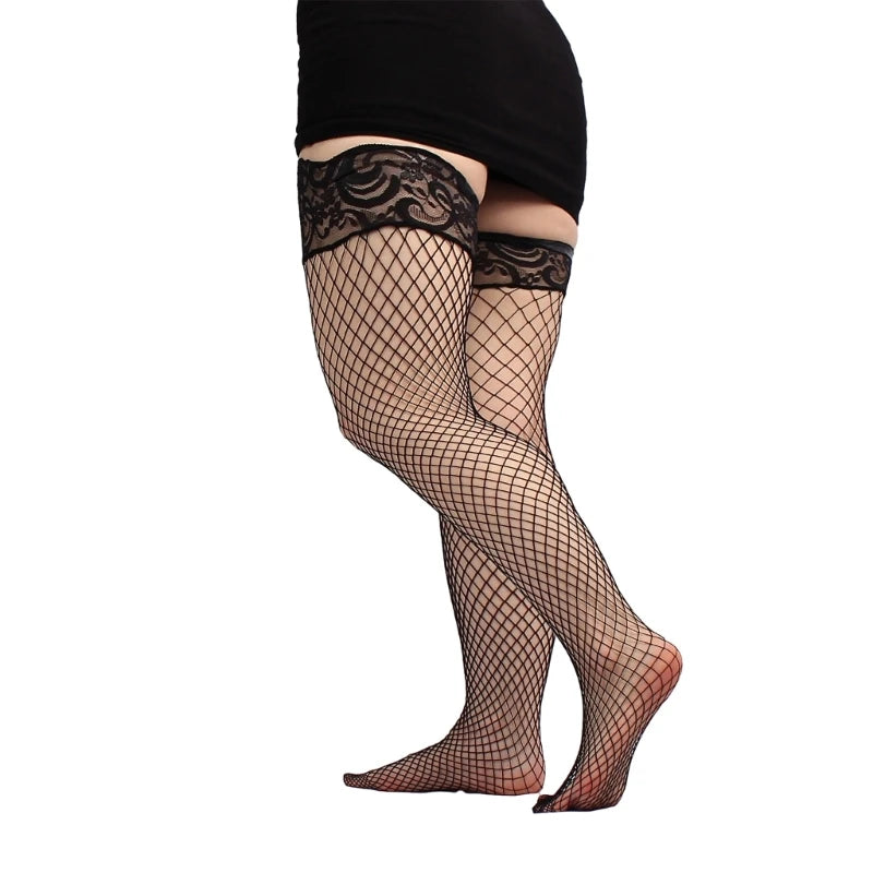 Summer Women Large Size Sexy Black Stockings Elastic Hollow Out Fishnet Thigh High Stockings for Lady Accessories