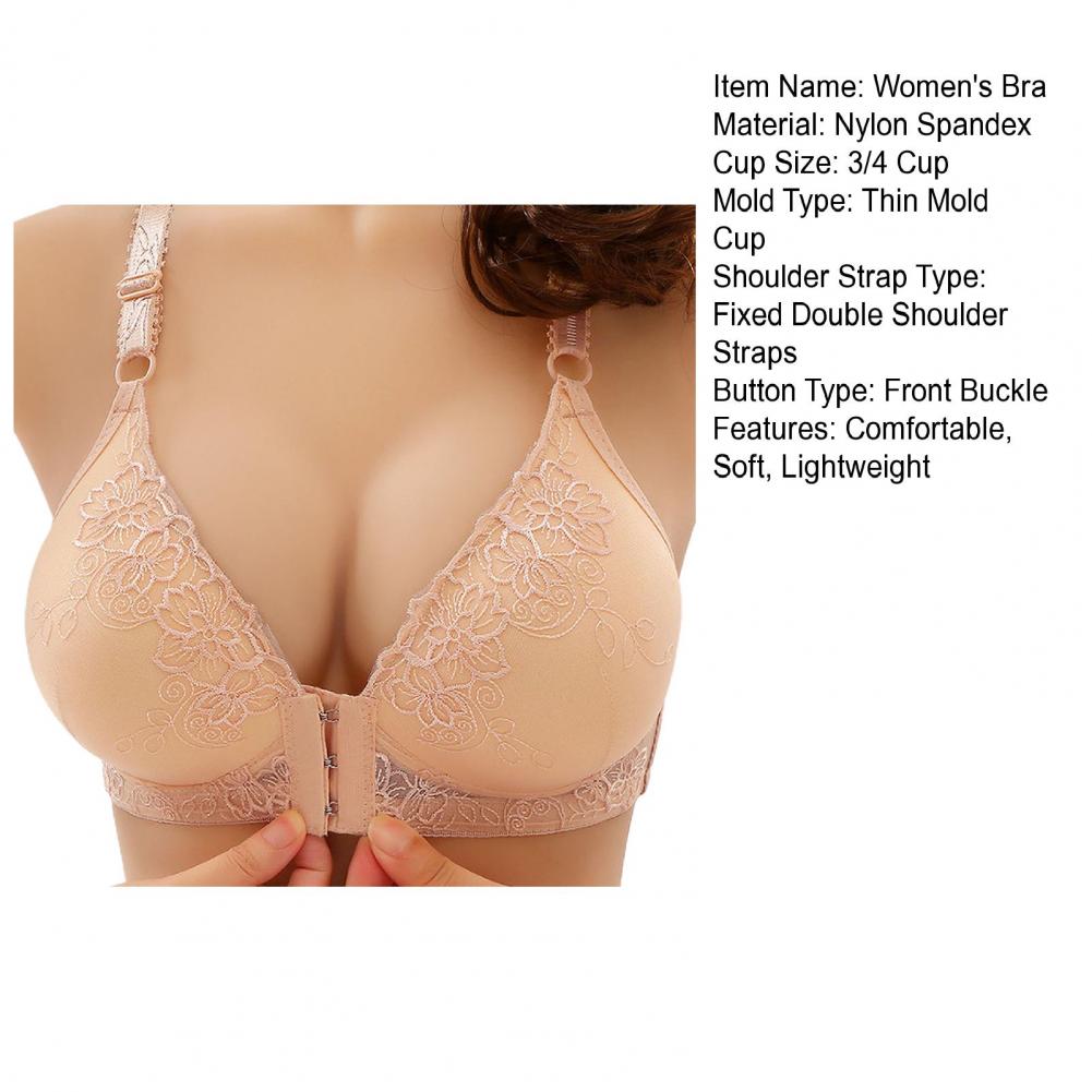Adjustable Shoulder Strap Bra Supportive Lace Jacquard Trim Bras for Comfortable Lightweight Middle-aged Elderly Women