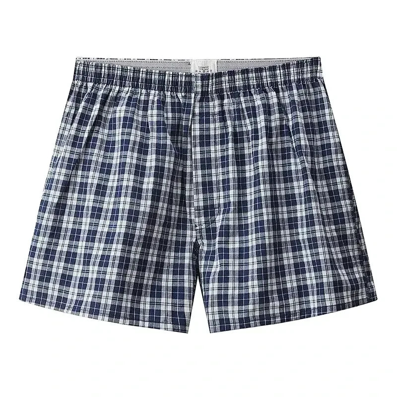 Herren-Unterwäsche aus Baumwolle, lässige Boxershorts mit Karomuster und elastischem Bund, mit Knopfleiste, bequeme Unterwäsche, S-XL
