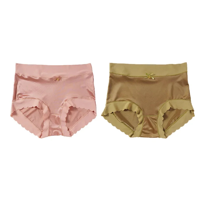 2pcs/set High-waist Women's Simple Satin Ice Silk Seamless Underwear Female Breathable High Quality Panties Butt Lift Briefs