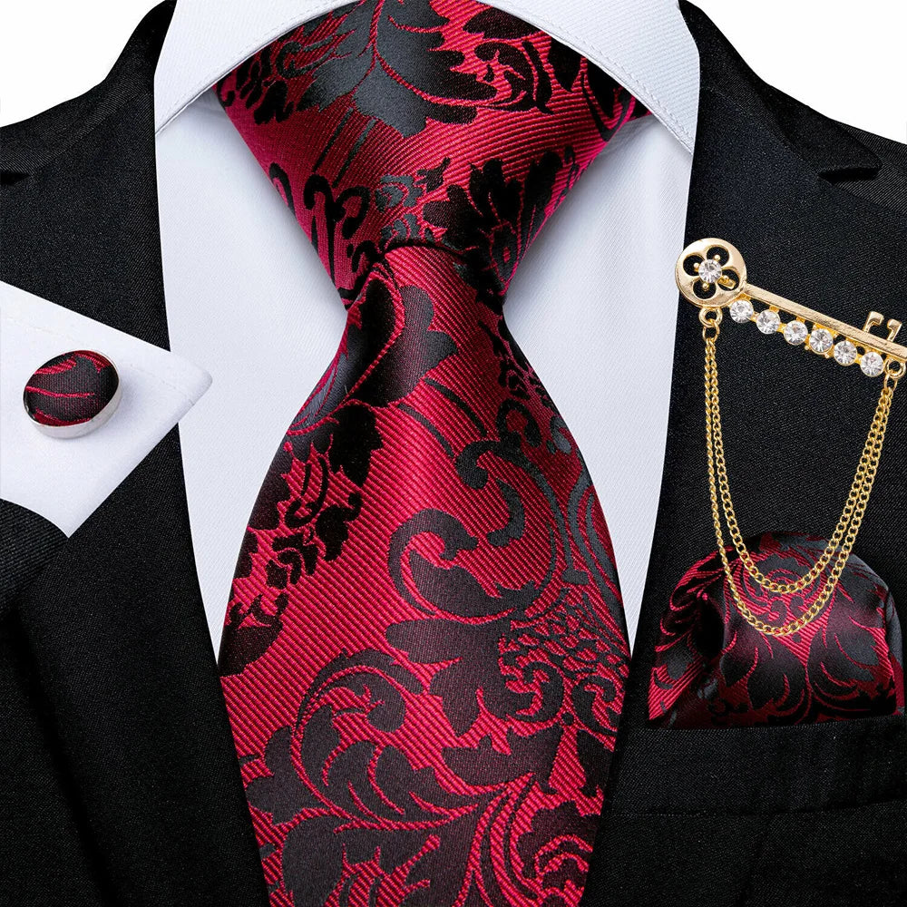 Necktie With Brooch Pocket Square Cufflinks 4Pce Sets