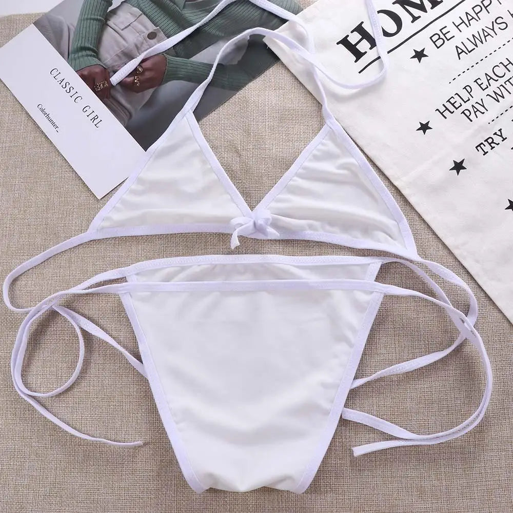 Women Summer Female Halter Neck Strap Solid Color Push-up Bra Swimsuit Bathing Suit Bikini Sets Swimwear