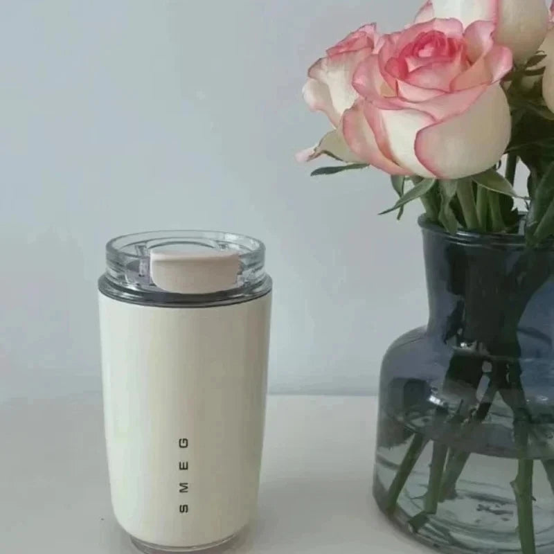 Original SMEG Hot Coffee Insulated Stainless Steel Thermal Glass Mug Sport Bottle with Compartment Water White Thermos San Remo