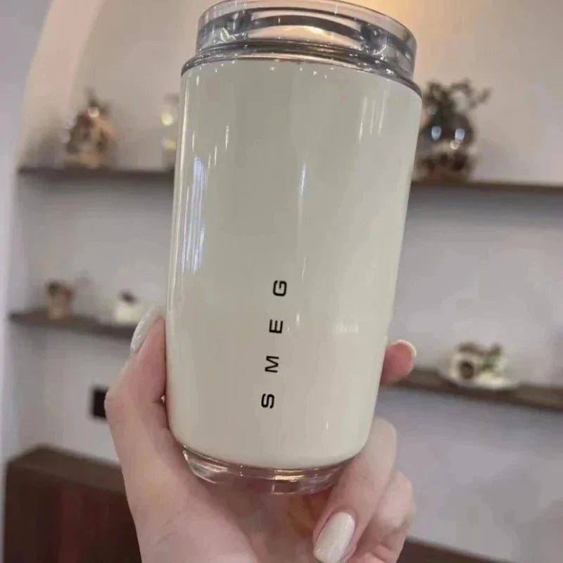 Original SMEG Hot Coffee Insulated Stainless Steel Thermal Glass Mug Sport Bottle with Compartment Water White Thermos San Remo