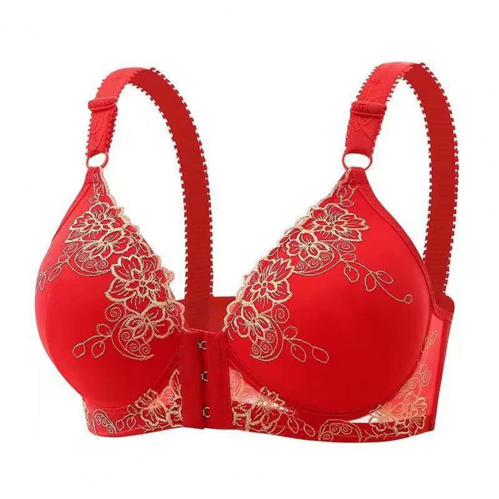 Adjustable Shoulder Strap Bra Supportive Lace Jacquard Trim Bras for Comfortable Lightweight Middle-aged Elderly Women
