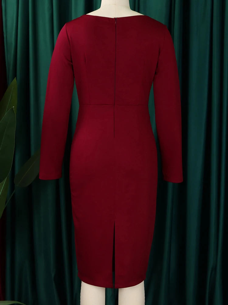 FairyShely 2025 Vestido de manga larga liso de talla grande para mujer, sexy, ajustado, de verano, ajustado, con curvas