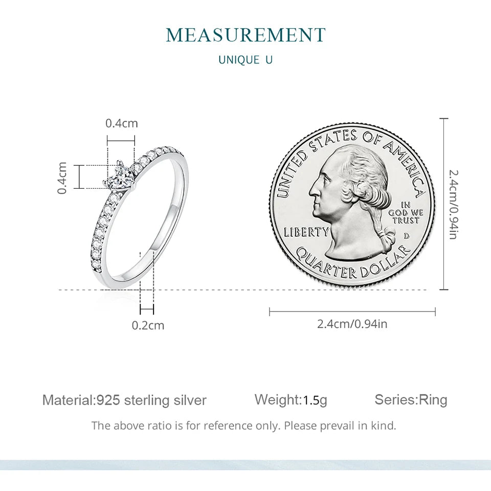 WOSTU Real 925 Sterling Silver Simple Love Heart Clear Zircon Promise Ring For Women Classic Luxury Wedding Accessories Jewelry