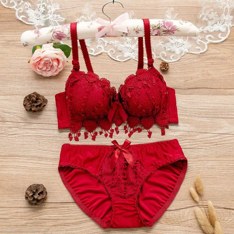 New Top Japanese Bra Set Women Lace Underwear Set Embroidery Bra Set A B Cup Brassiere Wireless Bra Push Up Sexy Lingerie set