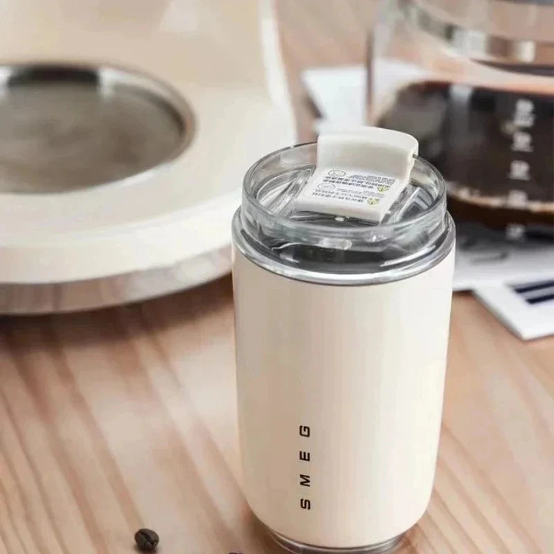 Original SMEG Hot Coffee Insulated Stainless Steel Thermal Glass Mug Sport Bottle with Compartment Water White Thermos San Remo