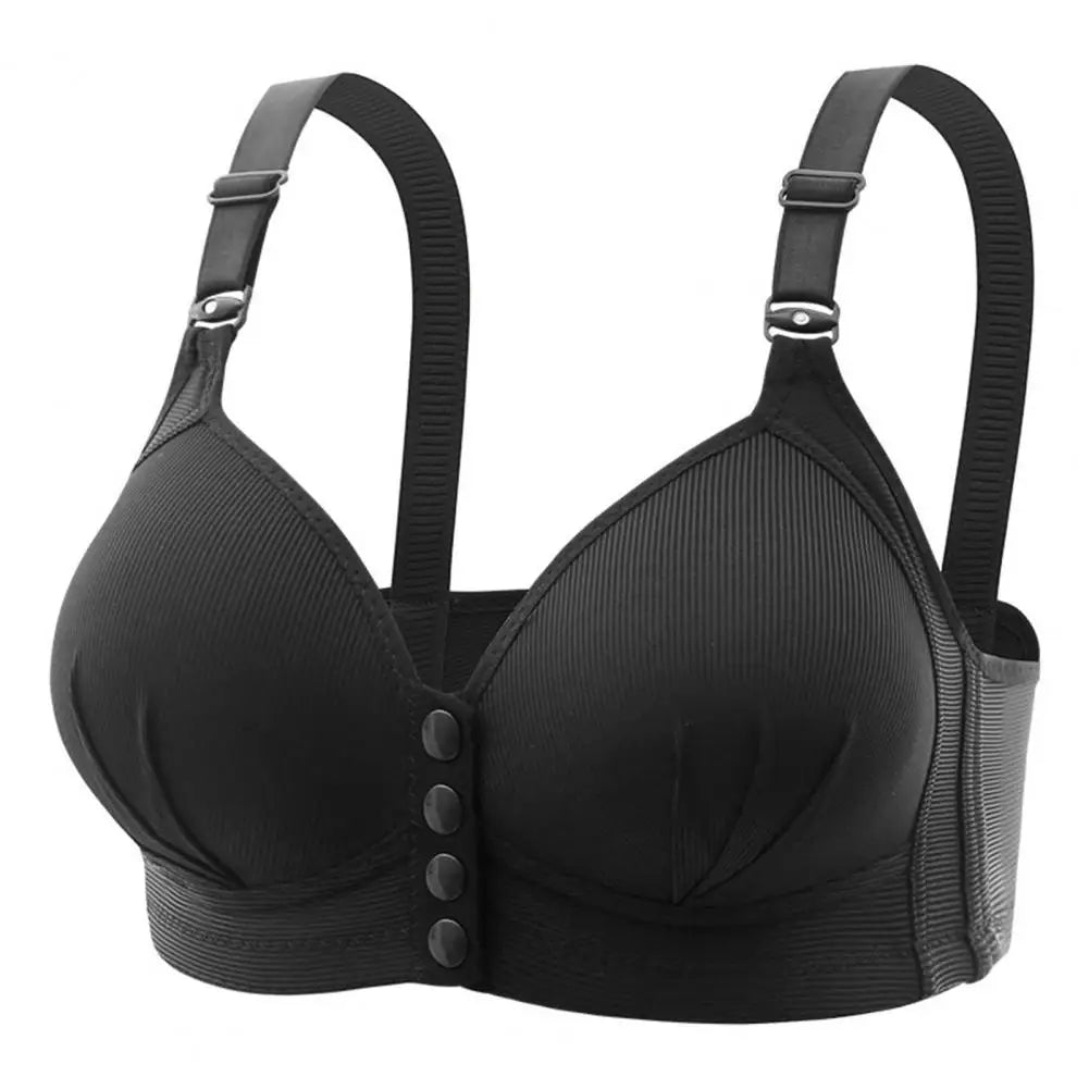 Mid-aged Women Sports Bra Adjustable Shoulder Strap Front Button Closure 3/4 Cup Wireless Good Breathability Shockproof Push-up