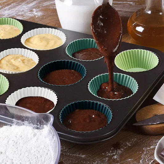 12/24Pcs Reusable silicone muffin cups for baking muffins, cupcakes, tarts, and more.