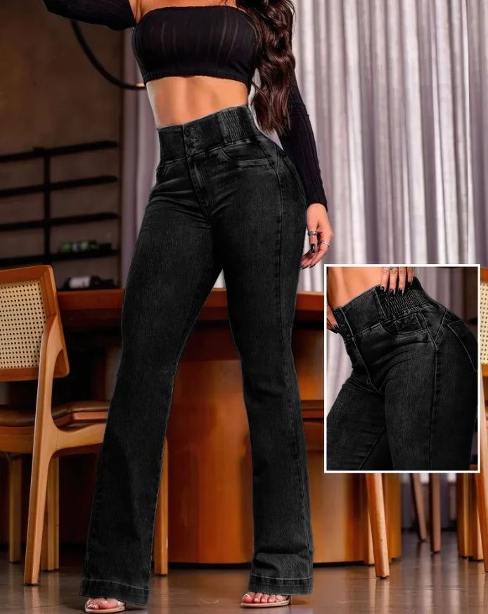 Back button button, front high waisted jeans, women's fashion trend, spring/summer 2025 new women's clothing