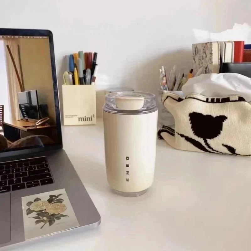 Original SMEG Hot Coffee Insulated Stainless Steel Thermal Glass Mug Sport Bottle with Compartment Water White Thermos San Remo