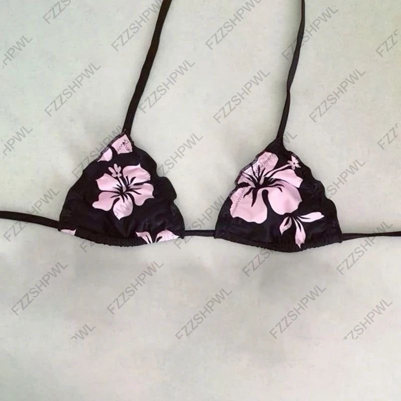 New Summer Bikini Set Women Clothes Aesthetics Fashion Sexy Beach Spicy Girls Y2K Bow Sling Camis Kawaii Harajuku Goth Emo-Girl