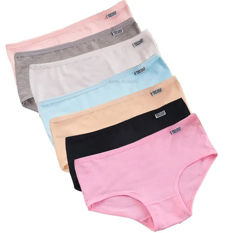 7Pcs Panties Cotton Plus Size Briefs Breathable Soft Solid Color