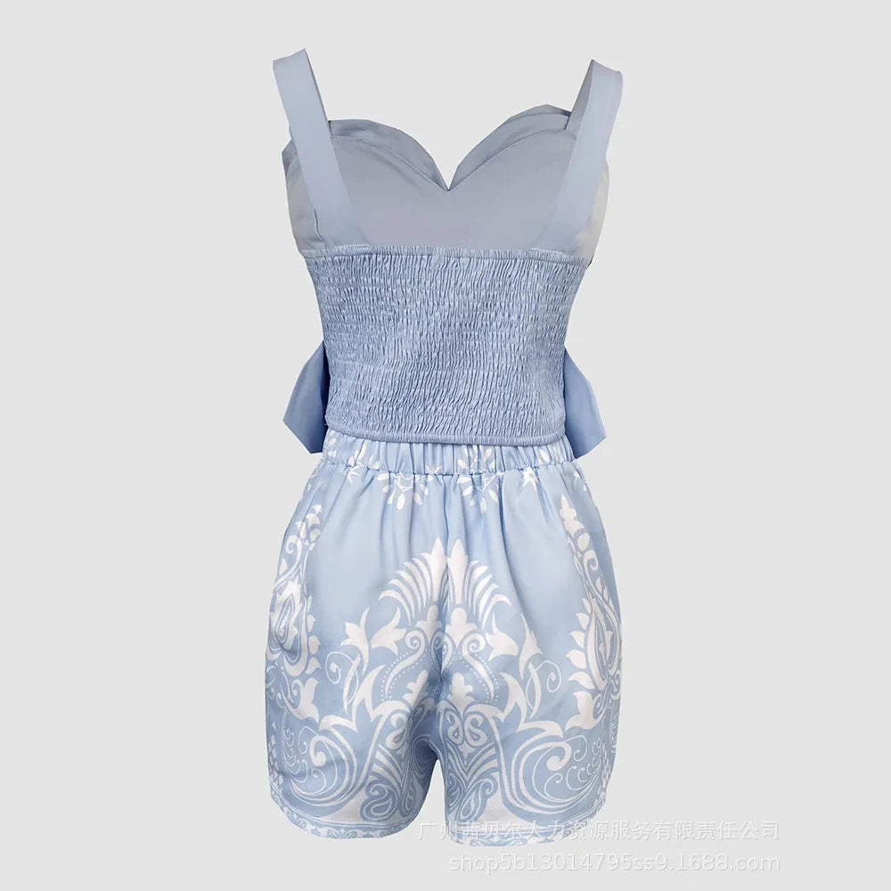 Shorts Pant Set Women Two Piece Sets Matching Sets Sling Tops Short Pants High Waist Print Y2k Streetwear Elegant Work Beach