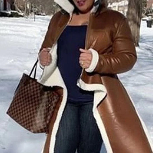 Plus Size Brown PU Leather Jacket