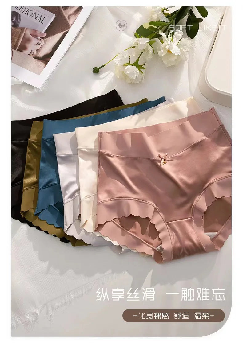 2 Pcs/set Satin Ice silk Underwear Women's Briefs Soft Sexy High quality Comfortable Abdomen Panties smooth Lingerie